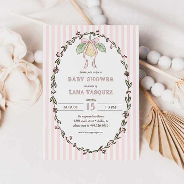 Whimsical Preppy Coquette Pastel Lemon Baby Shower Einladung (Von Creator hochgeladen)