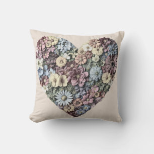 Whimsical Pressed Flower Herz Botanische Zeichnung Kissen