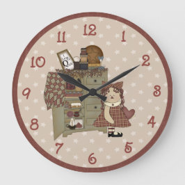 Whimsical Primitive Raggedy Ann Große Wanduhr