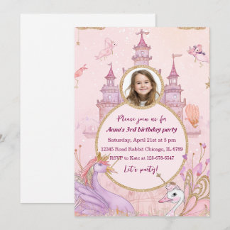 Whimsical Princess Fairytale Castle Pink Birthday  Einladung
