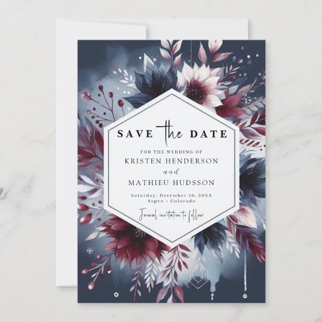 Whimsical Printable Burgundy Save The Date (Vorderseite)