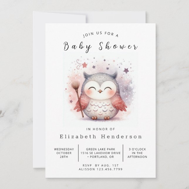 Whimsical Printable Owl Baby Dusche Einladung (Vorderseite)