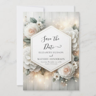 Whimsical Printable White Roses Wedding Save The Date