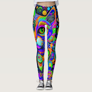 Whimsical Psychedelic Cat All-Over-Print-Leggings Leggings