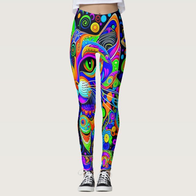 Whimsical Psychedelic Cat All-Over-Print-Leggings Leggings (Vorderseite)