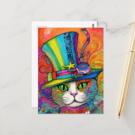 whimsical psychedelic Colorful Kitty in einem Toph Postkarte