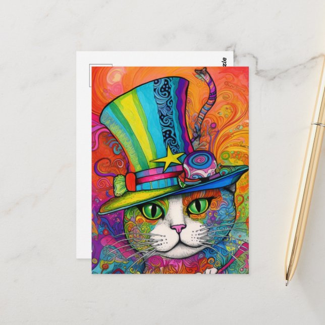 whimsical psychedelic Colorful Kitty in einem Toph Postkarte (Vorderseite/Rückseite Beispiel)