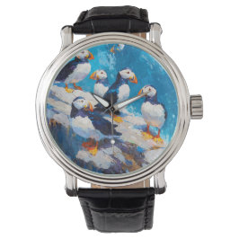 Whimsical Puffin Ocean Blue Armbanduhr