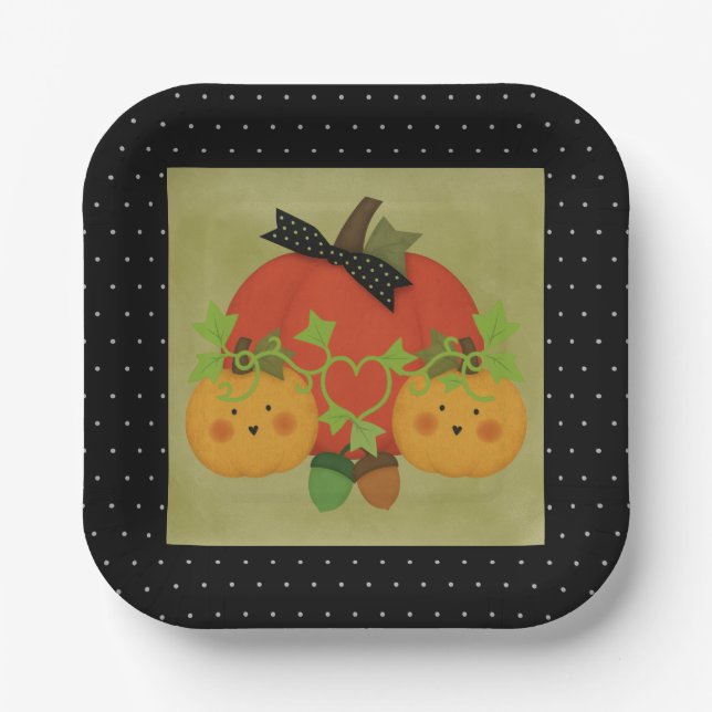 Whimsical Pumpkin & Acorn Halloween Bridal Pappteller (Vorderseite)
