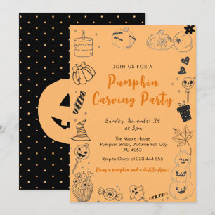 Whimsical Pumpkin Doodle Carving Party Einladung
