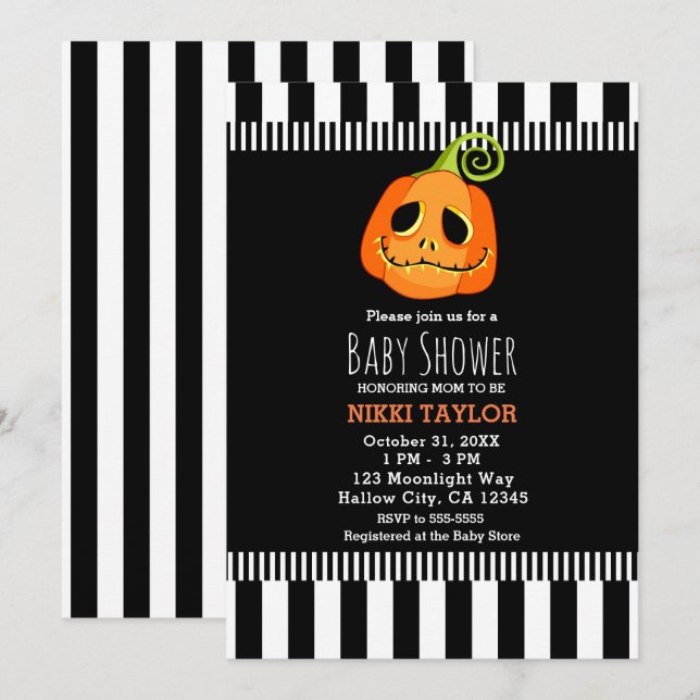 Whimsical Pumpkin Halloween Baby Dusche Einladung (Vorne/Hinten)