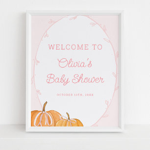 Whimsical Pumpkin Pink Girl Baby Dusche Willkommen Poster