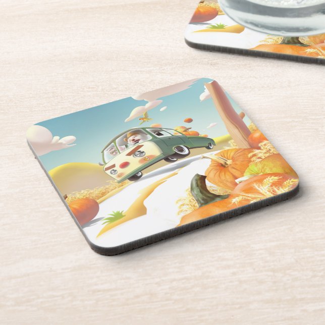 Whimsical Pumpkin Ride Getränkeuntersetzer (Linke Seite)