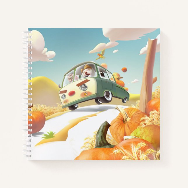 Whimsical Pumpkin Ride Notizbuch (Vorderseite)