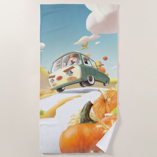 Whimsical Pumpkin Ride Strandtuch (Vorderseite)