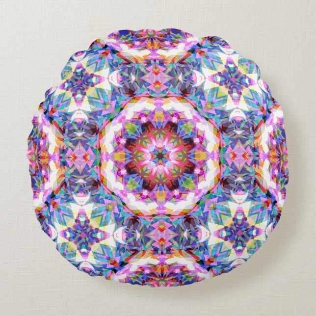 Whimsical Purple Blue Pink Colorful Pattern Rundes Kissen (Vorderseite)