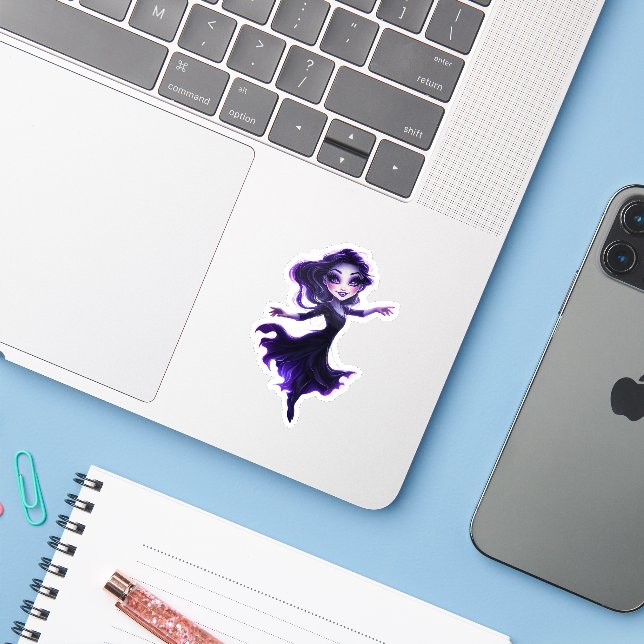 Whimsical Purple Glow Fairy Girl Die-Cut Sticker (Laptop mit iPhone)