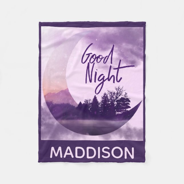 Whimsical Purple Moon Kunst Personalisiert Fleecedecke (Vorderseite)
