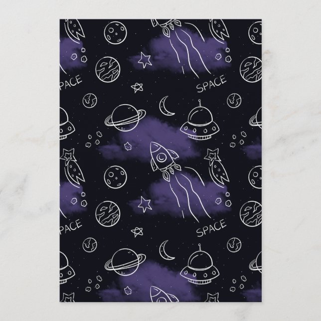Whimsical Purple Outer Space Seamless Pattern Einladung (Vorderseite)