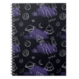 Whimsical Purple Outer Space Seamless Pattern Notizblock