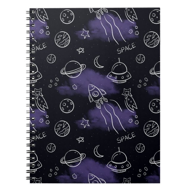 Whimsical Purple Outer Space Seamless Pattern Notizblock (Vorderseite)