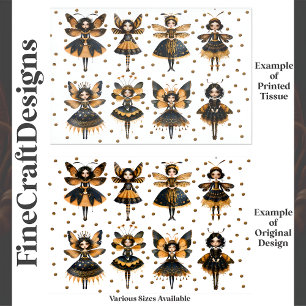 Whimsical Queen Bee Dolls Fantasy E5 Decoupage Seidenpapier