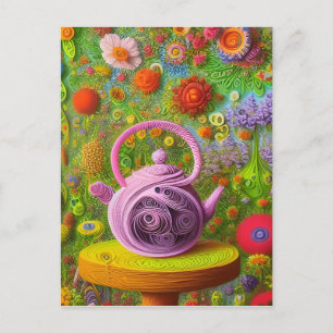 Whimsical Quill Teapot Landschaft Postkarte
