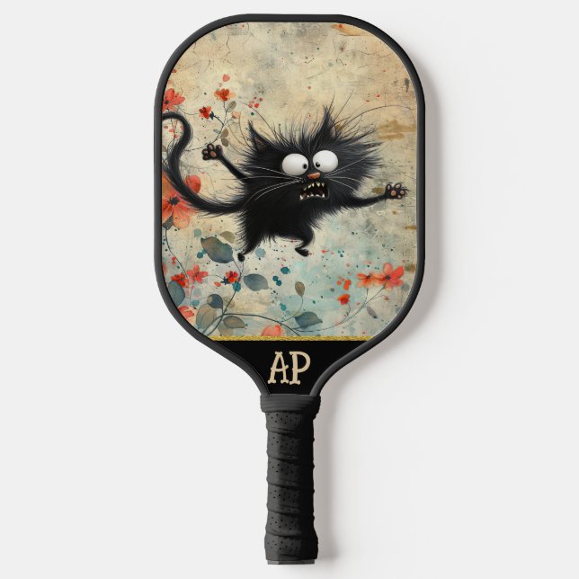 *~* Whimsical Quirky Cat AP68 Floral 8 FOTO Pickleball Schläger (Vorderseite)