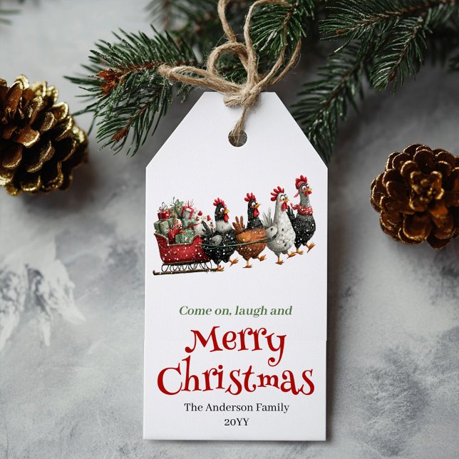 Whimsical Quirky Chickens Xmas Gift Tag Geschenkanhänger (Whimsical Quirky Chickens Xmas Gift Tag)