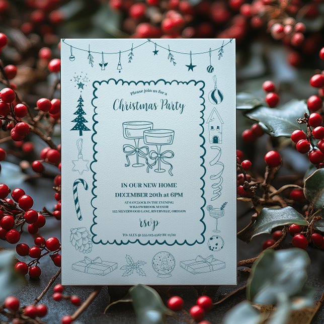 Whimsical Quirky Doodle Holiday Einladung (Von Creator hochgeladen)