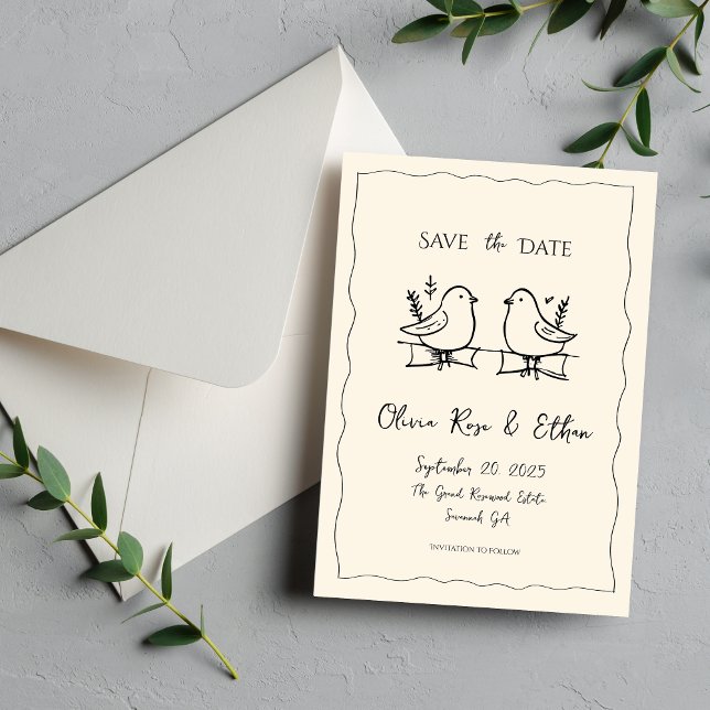 Whimsical Quirky Dove Hand Save the Date gezogen (Von Creator hochgeladen)