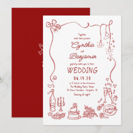 Whimsical Quirky Funky Hand Drawn Wedding Einladung