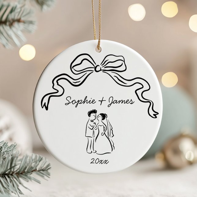 Whimsical Quirky Hand Drawn Bow Hochzeit Weihnacht Keramik Ornament (Von Creator hochgeladen)