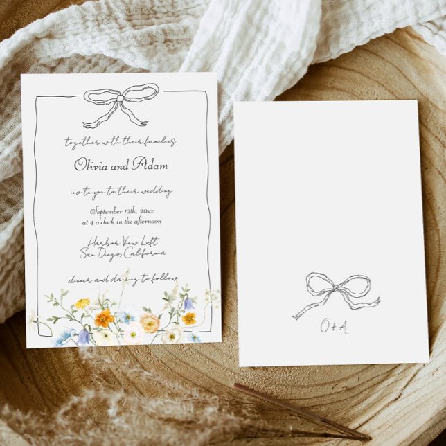 Whimsical Quirky Hand Drawn Bow Wildblume Hochzeit Einladung (Von Creator hochgeladen)