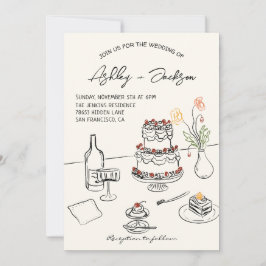 Whimsical Quirky Hand Drawn Cake Wedding Einladung