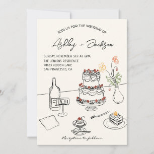 Whimsical Quirky Hand Drawn Cake Wedding Einladung