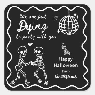 Whimsical Quirky Hand Drawn Skelett Halloween Quadratischer Aufkleber