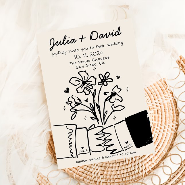 Whimsical Quirky handgeschriebene Blumenhochzeit Einladung (Von Creator hochgeladen)