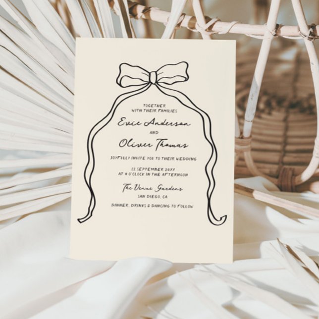 Whimsical Quirky handgeschriebene Bow Wedding Einladung (Von Creator hochgeladen)