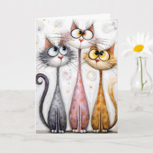 Whimsical Quirky Langhalskatzen Digital-Download Karte