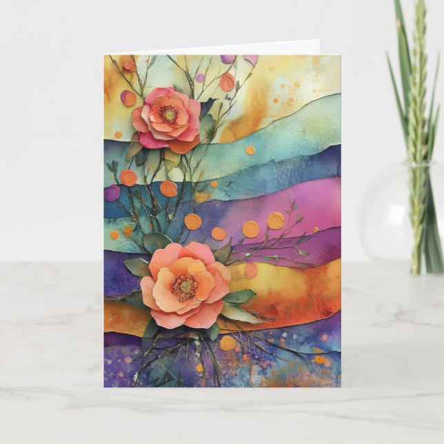 Whimsical Quirky Paper Blume Hallo geklappt Karte (Vorderseite)