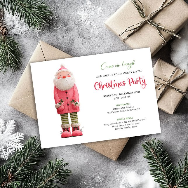 Whimsical Quirky Pink Santa Festive Party Design Einladung (Whimsical Quirky Pink Santa Festive Party Design)