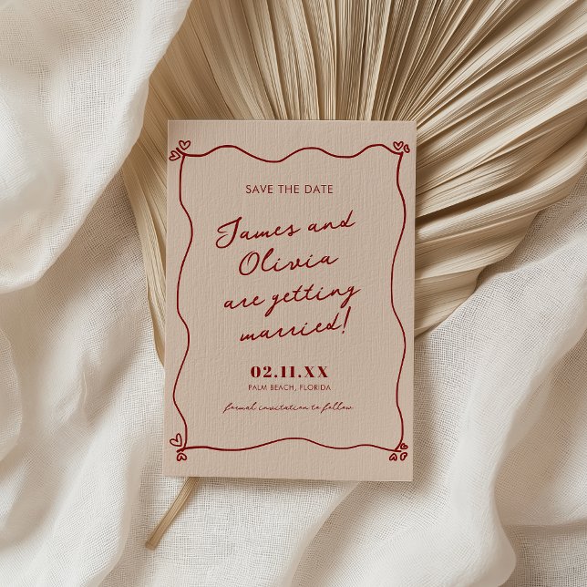 Whimsical Quirky Red Hand Drawn Wedding Save The Date (Von Creator hochgeladen)