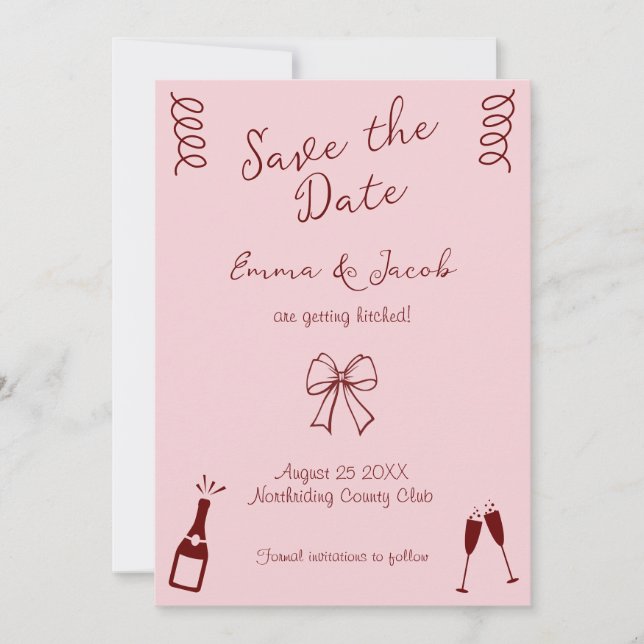 Whimsical Quirky Squiggles Pink Save the Date Einladung (Vorderseite)