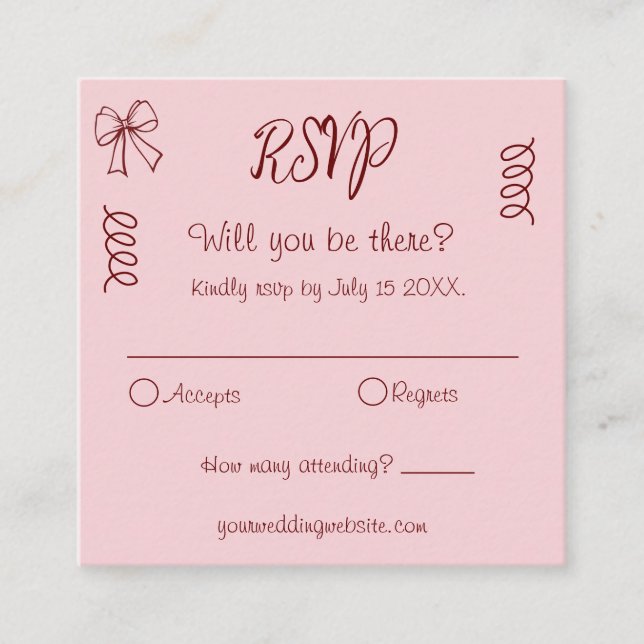 Whimsical Quirky Squiggles Pink Wedding RSVP Begleitkarte (Vorderseite)