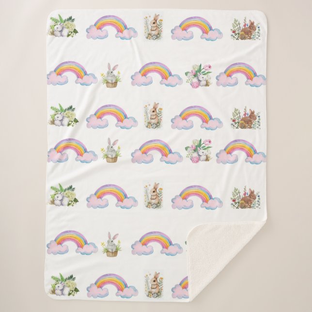 Whimsical rabbit and rainbow Sherpa Blanket Sherpadecke (Vorderseite)