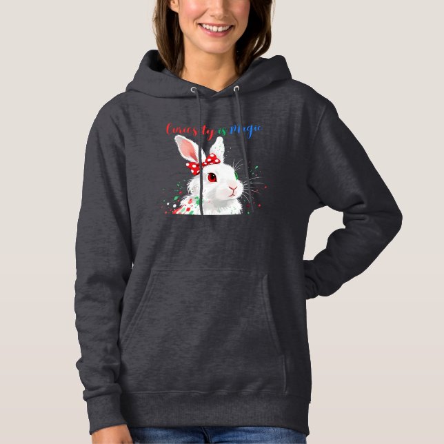 Whimsical Rabbit "Curiosity is Magic" Abstract Art Hoodie (Vorderseite)