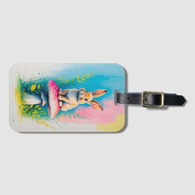 Whimsical Rabbit farbenfrohe Natur Gepäckanhänger (Vorderseite (Horizontal))