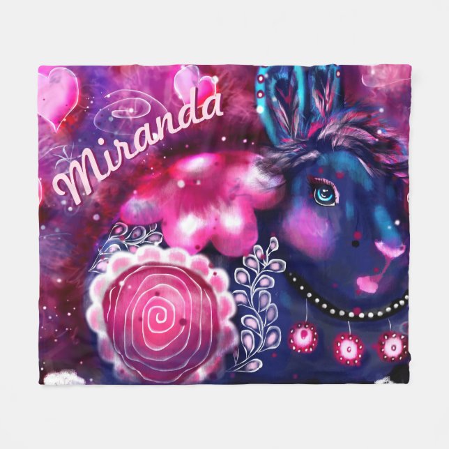 Whimsical Rabbit 'Glamour Bunny' Personalisiert Fleecedecke (Vorderseite (Horizontal))