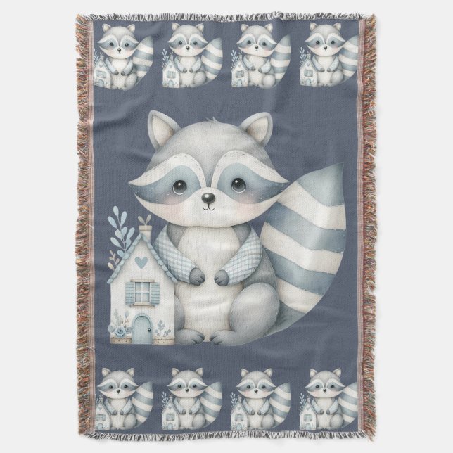 Whimsical Raccoon Night Woodland Cottage Scene Decke (Vorderseite Vertikal)